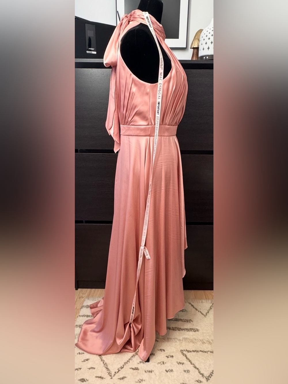 Mac Duggal Pink High Neck Satin High
Low Gown Dress - Picture 5 of 13